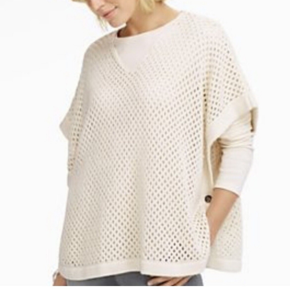 Talbots Relaxed Ivory Open-Knit Poncho Sweater